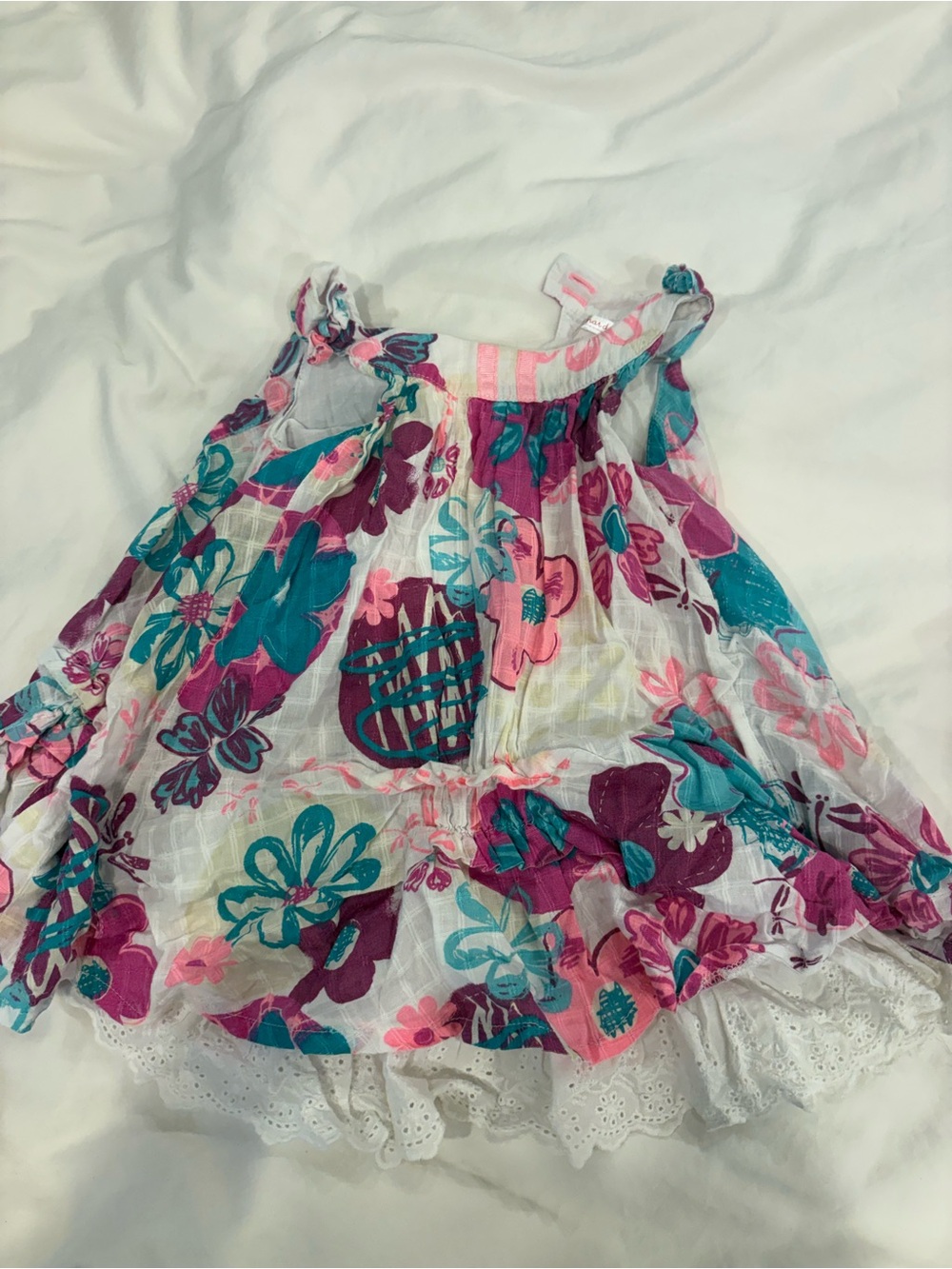 deux par deux White Floral Ruffle Camisole with Teal Pink Purple